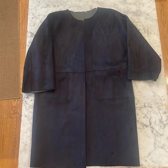 Navy blue and grey reversible suede coat sizes large medium - Picture 1 of 7